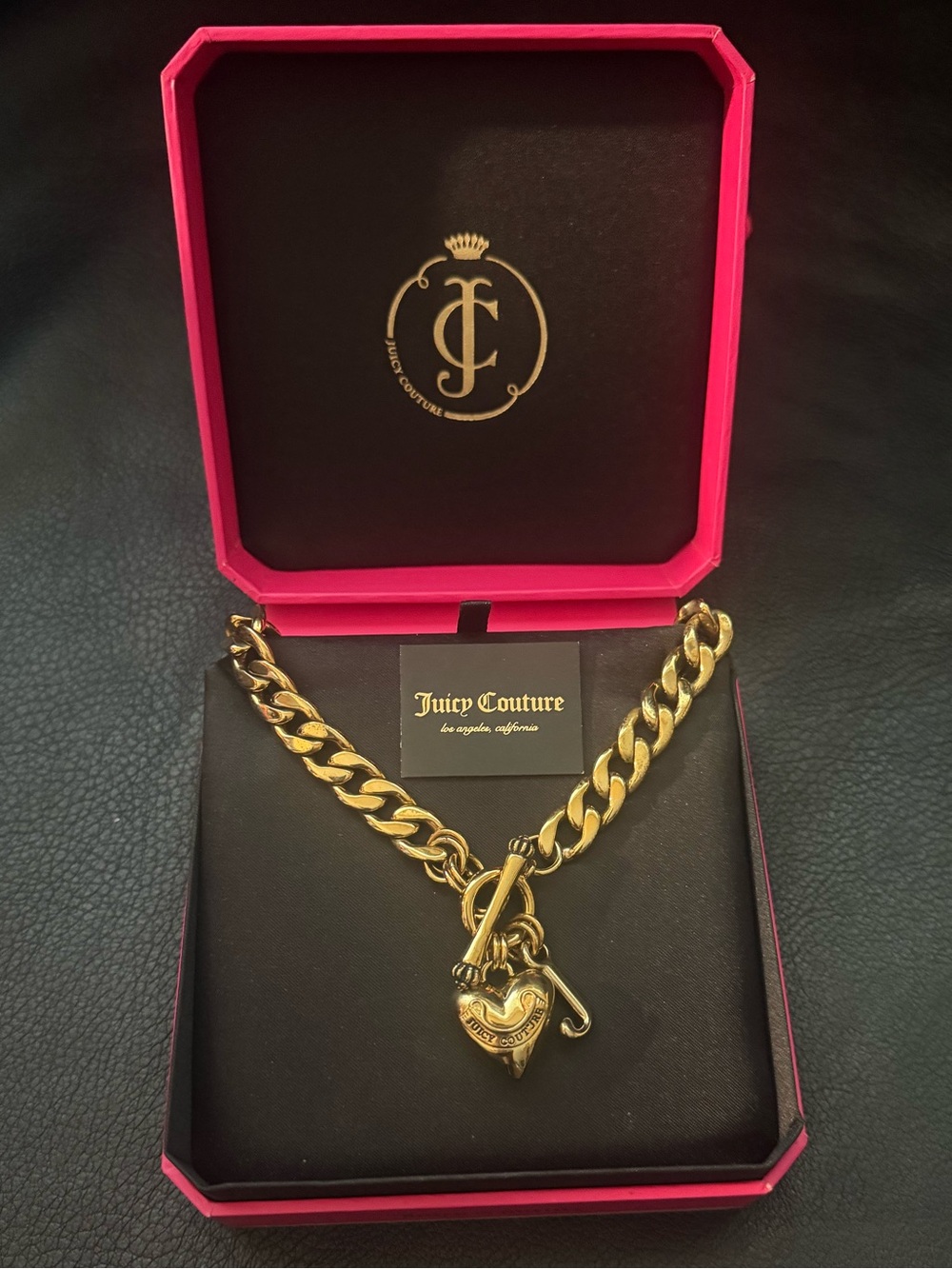 VTG Y2K Juicy Couture Chunky Gold Banner Puffy Heart Toggle Starter NK - #2012